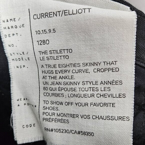 Current/Elliott / Revolve The Stiletto Skinny Jean Jet Black Knee Destroy 25-0 - Picture 14 of 15